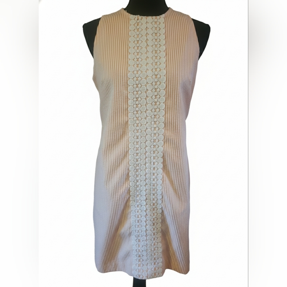 London Times Peach and White Striped Dress